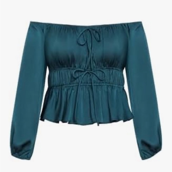 All in Favor Tops - All in Favor Teal Off-Shoulder Blouse